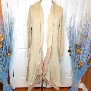 Reborn XL long cardigan, thin ruffle at hem, long sleeve